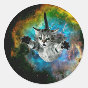 Katzensprung im Weltraum Runder Aufkleber