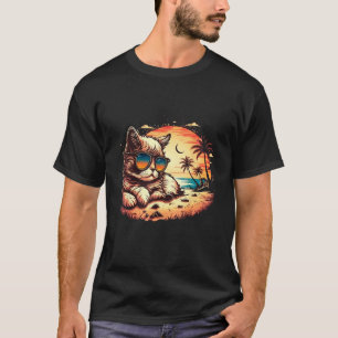 Katzenstimmung im Paradies Lustige Katze am Strand T-Shirt