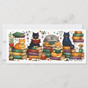 Katzenszene in gemütlicher Bibliothek beim Bücherl Einladung