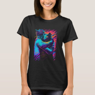 Katzenumarmung Farbige Psychedelische Kunst T-Shirt