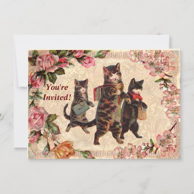 KatzenVintage Hübsche antike Kätzchen Einladung (Vorderseite)