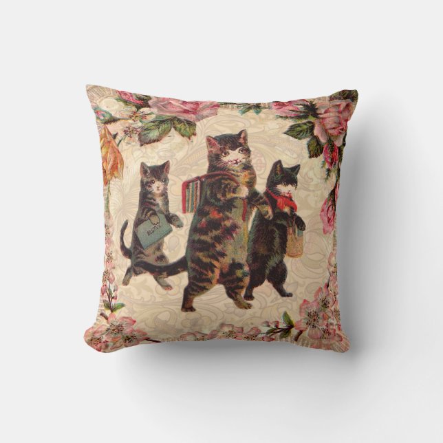 KatzenVintage Hübsche antike Kätzchen Kissen (Vorderseite)