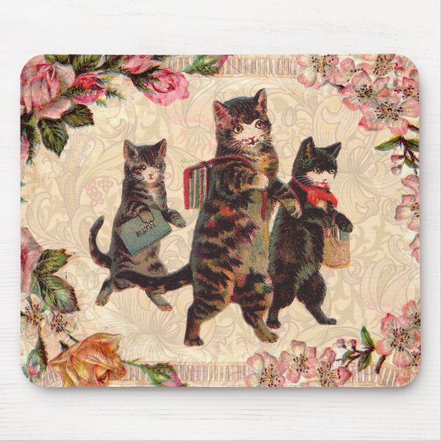 KatzenVintage Hübsche antike Kätzchen Mousepad (Vorne)