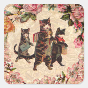 KatzenVintage Hübsche antike Kätzchen Quadratischer Aufkleber