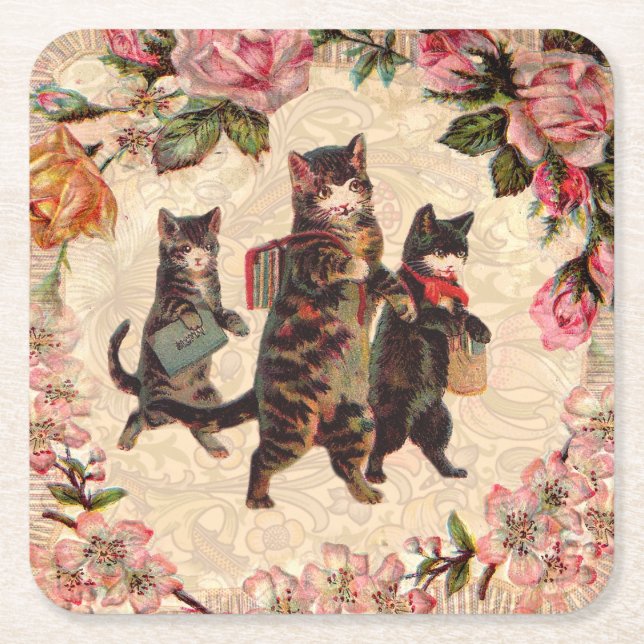 KatzenVintage Hübsche antike Kätzchen Rechteckiger Pappuntersetzer (Vorderseite)