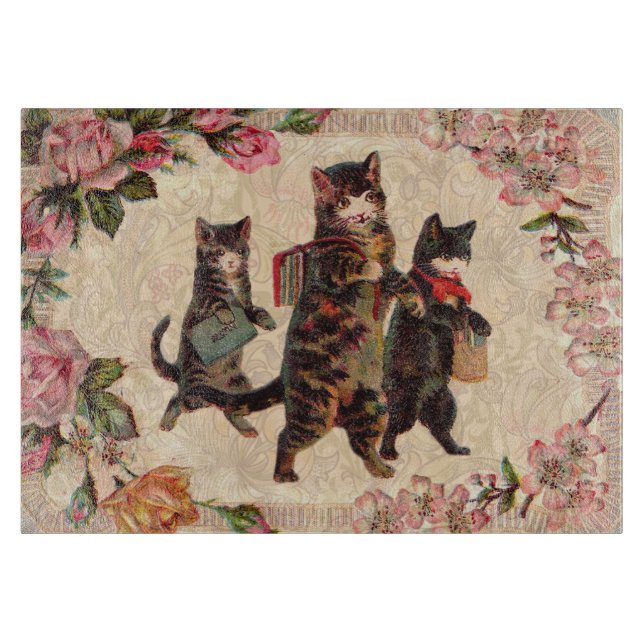 KatzenVintage Hübsche antike Kätzchen Schneidebrett (Vorderseite)