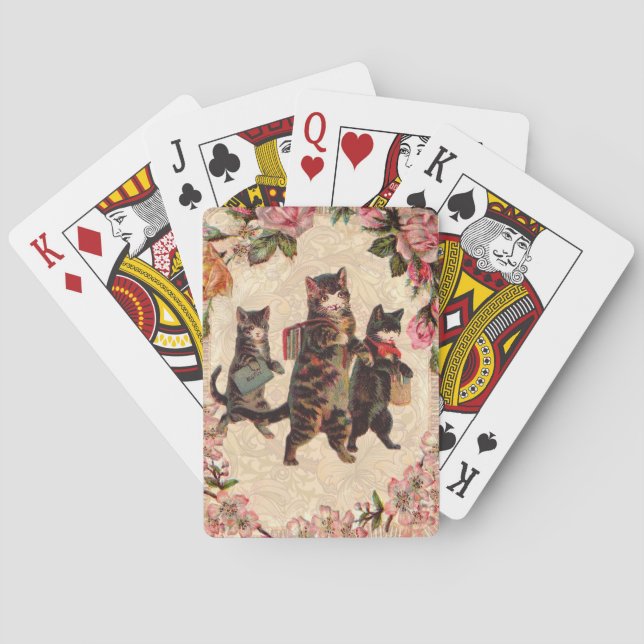 KatzenVintage Hübsche antike Kätzchen Spielkarten (Rückseite)