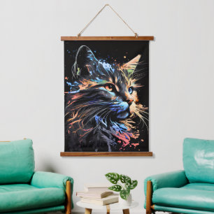 Katzenwandhängende Tapete Kunst Kätzchen süße Katz Wandteppich Mit Holzrahmen