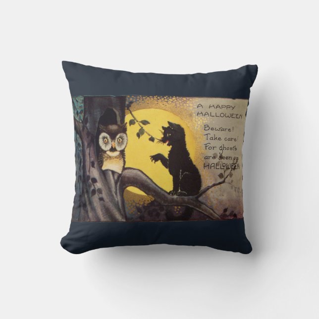 Katzenwarnung Vintages Halloween-Kissen Kissen (Vorderseite)