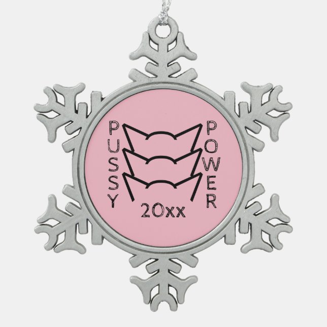 Katzenweibchen Ohren rosa Widerstandskraft Frauen  Schneeflocken Zinn-Ornament (Vorderseite)