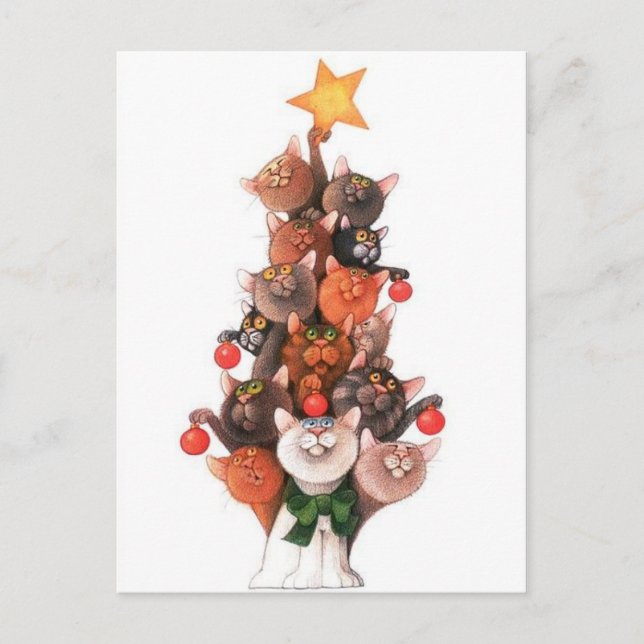 Katzenweihnachtsbaum Postkarte (Vorderseite)