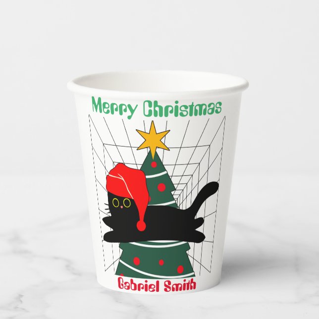 KatzenWeihnachtsgeschenke, personalisierter Name Pappbecher (Vorderseite)