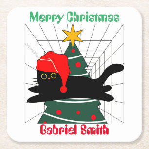 KatzenWeihnachtsgeschenke, personalisierter Name Rechteckiger Pappuntersetzer