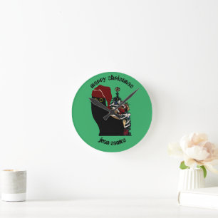 KatzenWeihnachtsgeschenke, personalisierter Name Runde Wanduhr