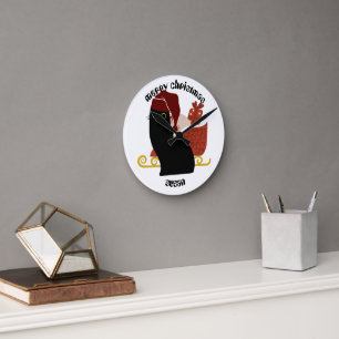 KatzenWeihnachtsgeschenke, personalisierter Name Runde Wanduhr