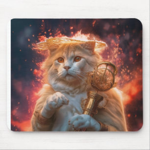 Katzenzauberer mit magischem Stab inmitten von Fla Mousepad