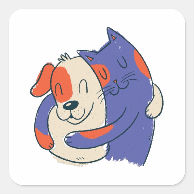 KATZHUNDE QUADRATISCHER AUFKLEBER (Vorderseite)