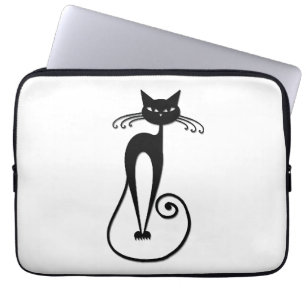 Katzige schlanke schwarze Katze Laptopschutzhülle