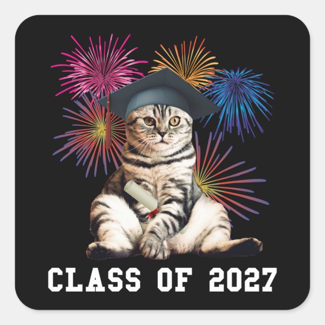Katzliebhaber Abschlussjahrgang 2027 Quadratischer Aufkleber (Vorderseite)