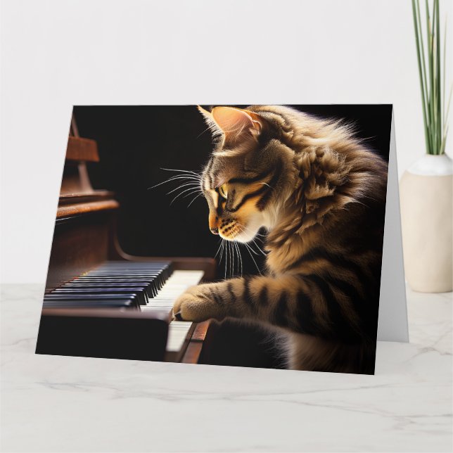 KATZSPIELKARTE PIANO GEBURTSTAG NIEDLICHE GREETING DANKESKARTE (Vorderseite)