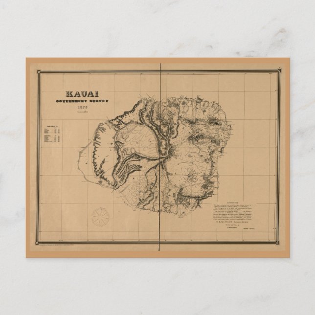 Kauai, 1878, Carte d'Hawaï Vintage (Devant)