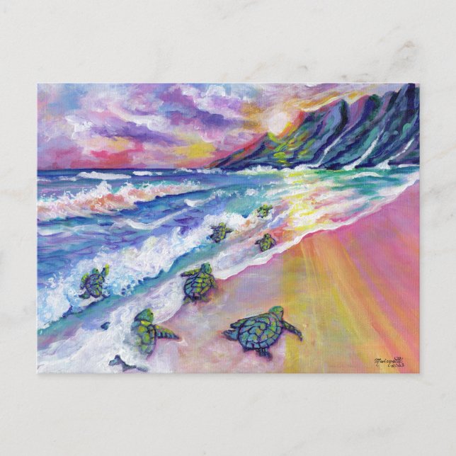 Kauai Baby Sea Turtles bei Beach Hawaii Card Postkarte (Vorderseite)