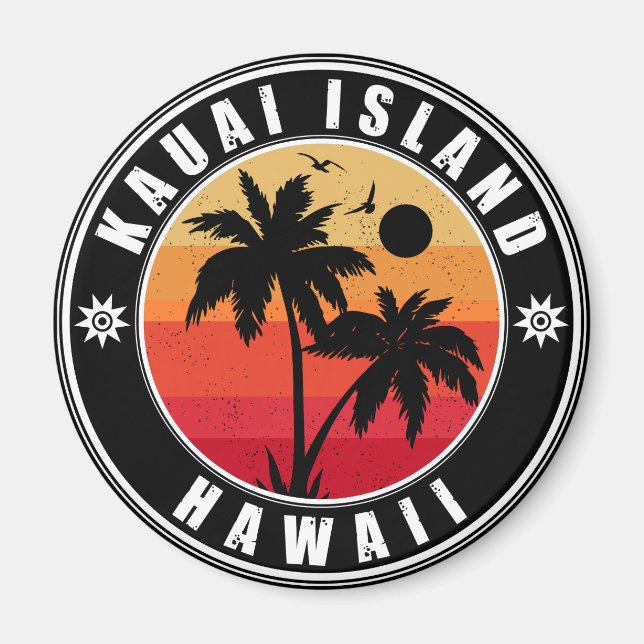 Kauai Beach Hawaii Retro Palm Trees 60er Souvenirs Magnet (Vorne)