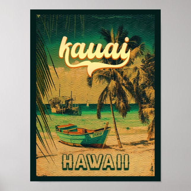 Kauai Beach Hawaii Retro Palm Trees 60er Souvenirs Poster (Vorne)