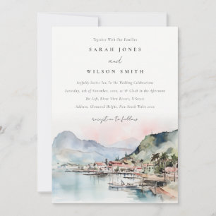 Kauai Hawaii Aquarell-Landschaft-Hochzeit Einladung