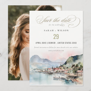 Kauai Hawaii Aquarell-Landschaft-Hochzeitsfoto Save The Date