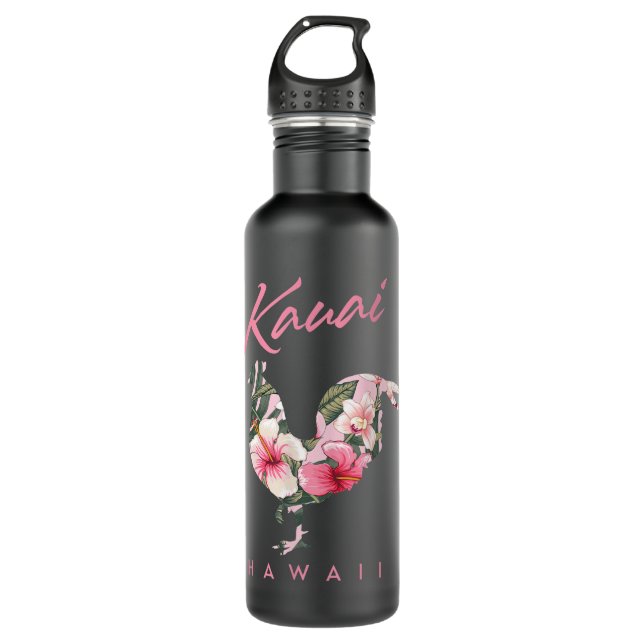 Kauai Hawaii Blume Hibiskus Chicken Lover Souveni Edelstahlflasche (Vorderseite)