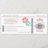 Kauai Hawaii Hibiskus Boarding Pass Wedding