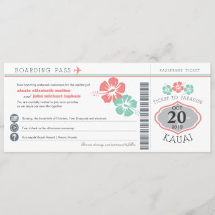 Kauai Hawaii Hibiskus Boarding Pass Wedding Einladung