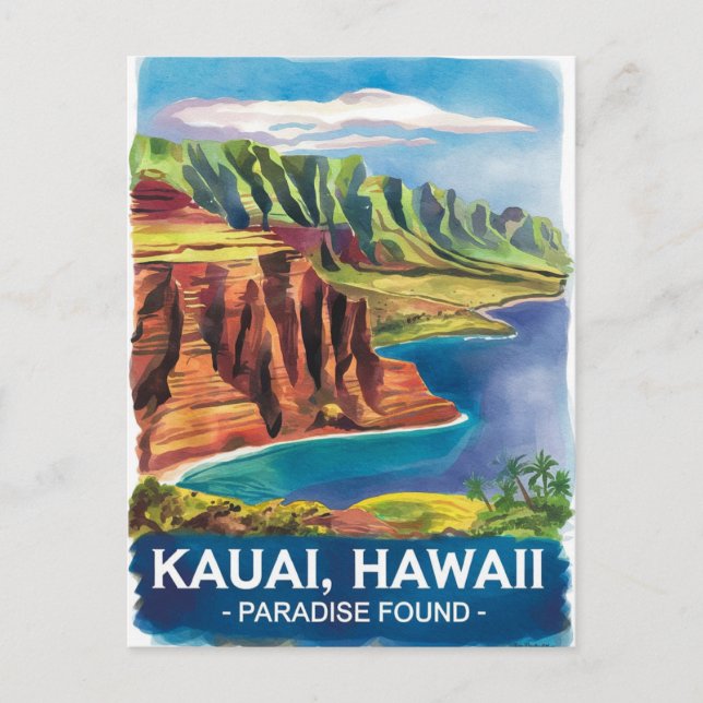 Kauai Hawaii Paradise Found Watercolor Painting Postkarte (Vorderseite)