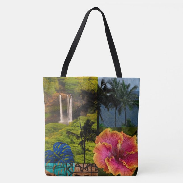 Kauai Hawaiian Collage Sac de plage réversible (Devant)
