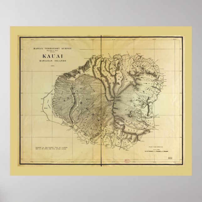 Kauai, Hawaiian Islands Map (1903) Poster (Vorne)