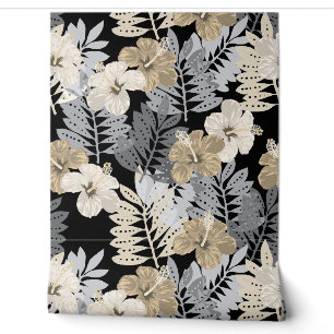 Kauai Jungle Hawaiian Hibiskus und Palms-Neutrals Tapete