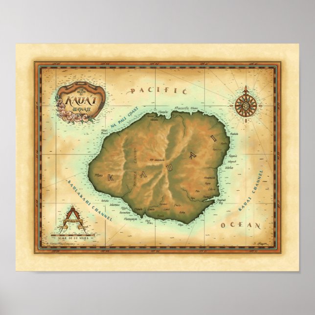 Kauai Map Poster (Vorne)