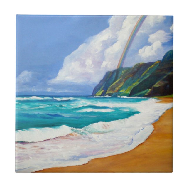Kauai Polihale Beach mit Rainbow Keramik Tile Fliese (Vorderseite)