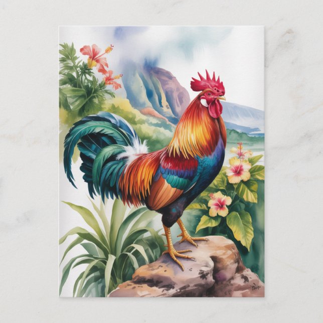 Kauai Rooster watercolor Postkarte (Vorderseite)