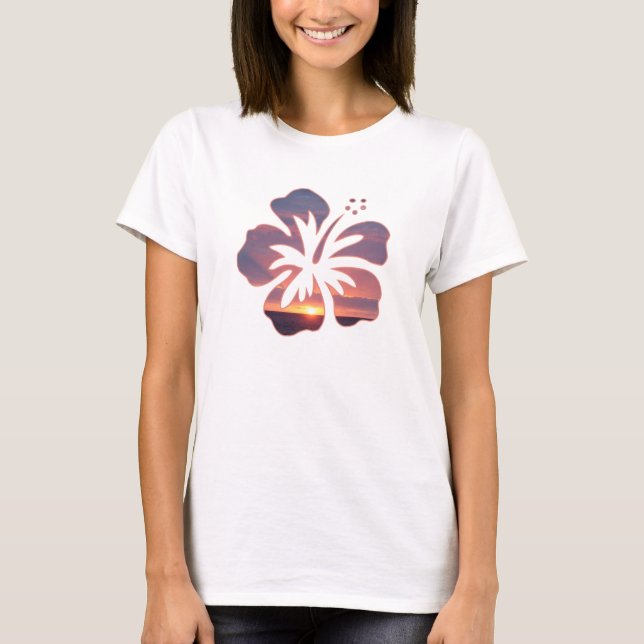 Kauai-Sonnenuntergang in einer Hibiskus-Blume T-Shirt (Vorderseite)