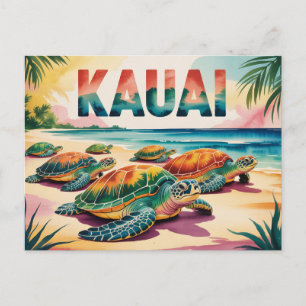Kauai-Strand-Schildkröten-Illustration Postkarte