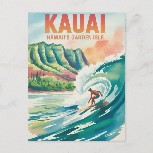 Kauai Surfing watercolor Postkarte (Vorderseite)