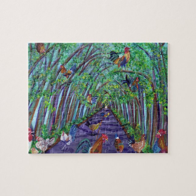 Kauai Tree Tunnel with Roosters and Chickens (Horizontal)