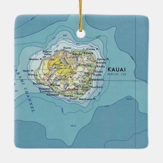 Kauai Vintag Map Keramikornament (Rückseite)