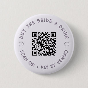 Kaufe der Braut ein Getränk QR-Code Blasslila Knop Button