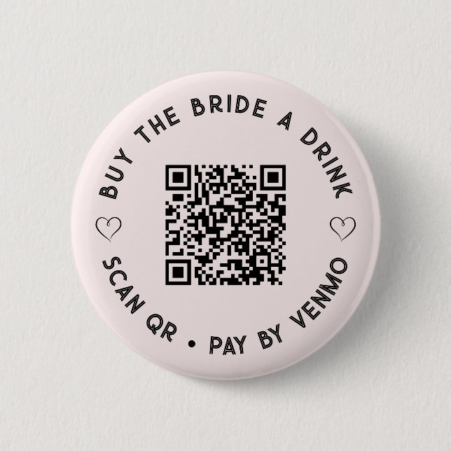 Kaufe der Braut ein Getränk QR-Code Rosa Button (Vorderseite)