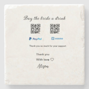 Kaufe der Braut ein Getränk Spende QR Venmo PayPal Steinuntersetzer