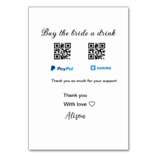 Kaufe der Braut ein Getränk Spende QR Venmo PayPal Tischnummer
