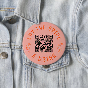 Kaufe der Braut einen Drink QR Code Rosa Junggesel Button